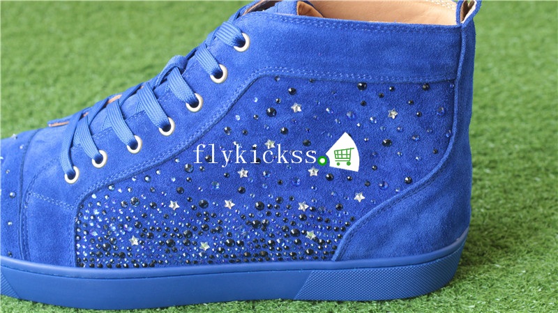 Christian Louboutin Flat Spike Sneaker High Top Blue Suede